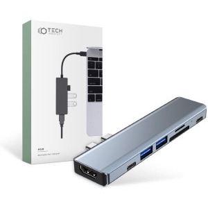 Tech-Protect 7-in-2 V5, dual USB-C, 2x USB 3.0, 2x USB-C, 1x HDMI, grey