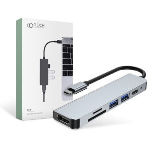 Tech-Protect 6-in-1 V4, 2x USB 3.0, 1x USB-C, 1x HDMI, SD reader, grey
