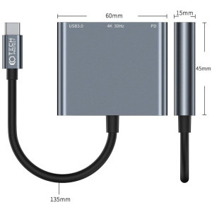 Tech-Protect 3-in-1 V1, 1x USB 3.0, 1x HDMI, 1x USB-C, grey
