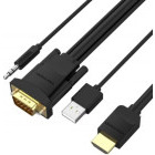 Cablu video Vention HDMI Male - VGA Male & Jack 3.5 mm & USB 2.0, 2 m, Negru