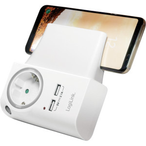 Logilink PA0165, 1x Schuko, 2x USB-A, Iluminare LED, Suport pentru telefon, Alb