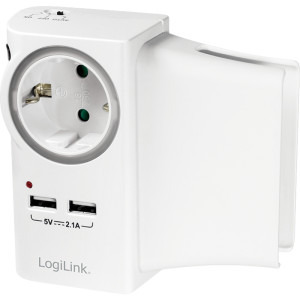 Logilink PA0165, 1x Schuko, 2x USB-A, Iluminare LED, Suport pentru telefon, Alb
