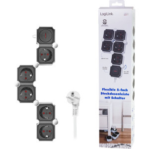 Logilink LPS277, 5x Schuko, Flexibil, 1.5m, Alb-Negru