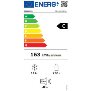 Samsung RB34C600CSA/EF, 344 L, Clasa C, Total No Frost, All Around Cooling, Digital Inverter, AI Energy, 185 cm, Inox