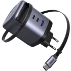 Incarcator retea Ugreen X616, 2x USB-C, 1x USB, Quick Charge 100 W, Cablu USB-C integrat, Grey