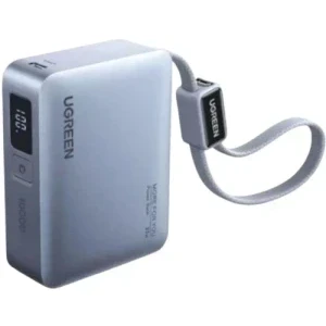 Ugreen PB584, 10000 mAh, 1x USB, 1x USB-C, 33 W, Display, Cablu USB-C integrat, Silver