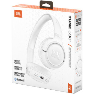 JBL Tune 530BT, On-Ear, Wireless, Bluetooth 6.0, JBL Pure Bass Sound, autonomie 76h, White
