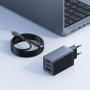 Mcdodo Mini Pro Fast Charger, 1x USB, 2x USB-C, 67W, Black + Cablu USB-C la USB-C, 2m, Black