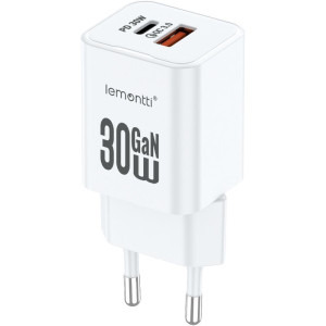 Lemontti 1x USB, 1x USB-C, 30W, GaN, White
