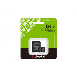 Kingston Micro SDXC Canvas Select Plus Gen3, 64GB, Clasa 10, UHS-I, V10, A1 + Adaptor SD