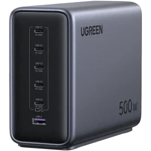 Ugreen X759, 5x USB-C, 1x USB, Quick Charge 500 W, GaN, Grey