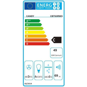 Candy telescopica CBT60RWG, Putere de absorbtie 402 m3/h, 2 trepte de viteza, Iluminare LED, Clasa C, 60 cm, Alb