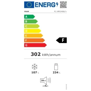 Fram FC-VRR340BLF+, 340 L, Clasa F, Less Frost, Control mecanic, Iluminare LED, 190 cm, Albastru