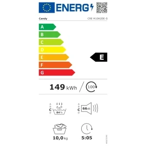 Candy CRE H10A2DE-S, Pompa de caldura, 10 kg, Clasa E, Kilo Detector, Easy Iron, simply-Fi, Alb