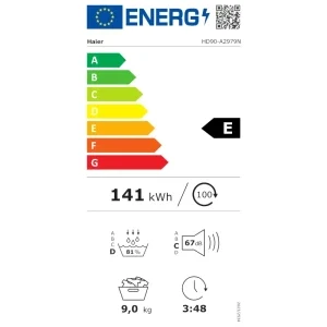 Haier HD90-A2979N-S, Pompa de caldura, 9 kg, Clasa E, I-Refresh, Alb