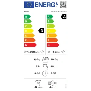 Haier HWD100-BD14397US, Spalare 10 kg, Uscare 6 kg, 1400 RPM, Clasa A, Direct Motion, Ultra Fresh Air, hOn, Alb