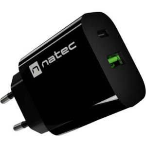 Natec Ribera, 1x USB-A, 1x USB-C, 20 W, Black