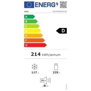 Haier EHD3PWDNPW186, 352 L, Clasa D, Total No Frost, MyZone, Air Surround, hOn, Control electronic, 185 cm, Alb