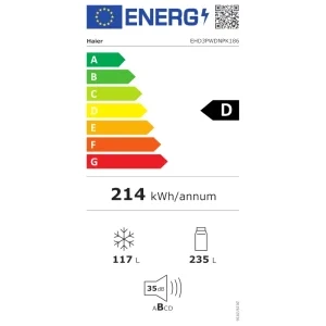 Haier EHD3PWDNPK186, 352 L, Clasa D, No Frost, MyZone, Air Surround, hOn, Control electronic, 185 cm, Inox