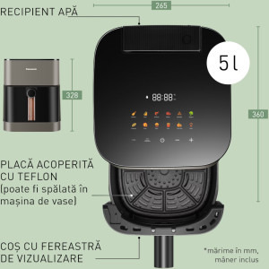 Panasonic Friteuza cu aer cald NF-CC500NXE, 1450W, 5L, Olive