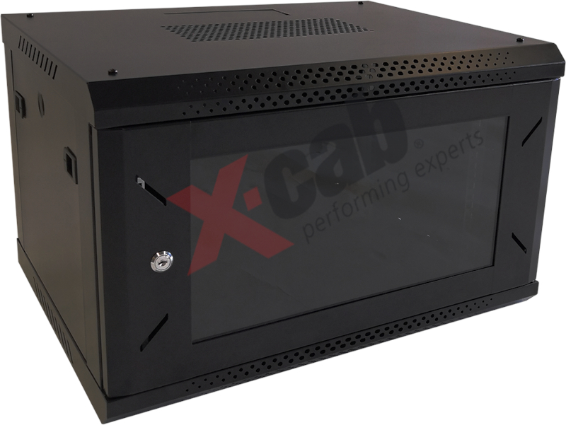 Cabinet metalic Xcab Xcab-6U60S.9004 6U, Wall mount, 600 x 600, Glass door, Negru