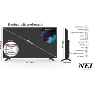 Nei Smart TV 42NE5900H Seria NE5900H 106cm negru Full HD, Suport de perete inclus