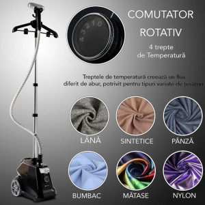 Suporto Aparat de calcat cu abur Steamer R3, 2200W, 45g/min, Negru