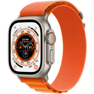 Apple Watch Ultra, 49mm Titanium cu Orange Alpine Loop Medium, GPS + Cellular
