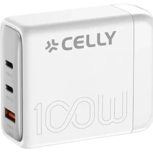 Celly 2x USB-C, 1x USB, Quick Charge 100 W, GaN, White