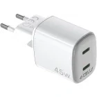 Incarcator retea Celly 2x USB-C, Quick Charge 45 W, GaN, White