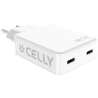 Incarcator retea Celly 2x USB-C, Quick Charge 65 W, GaN, White