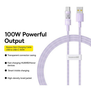 Baseus Gem, USB Male la USB-C Male, 1 m, 100W, Purple
