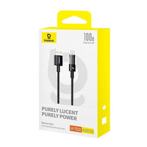 Baseus Gem, USB Male la USB-C Male, 1 m, 100W, Black