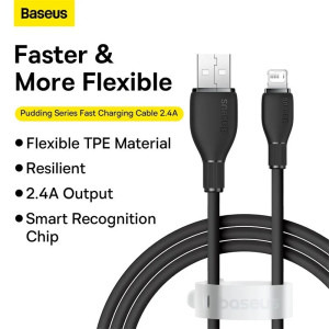 Baseus Pudding, USB Male la Lightning Male, 1.2 m, Black