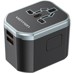 Incarcator retea Vention Adaptor universal, 2x USB, 1x USB-C PD 20W, black