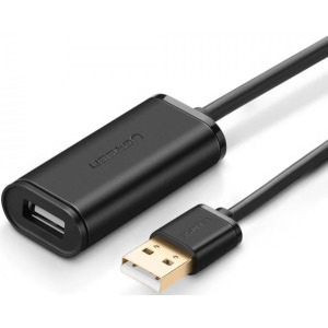 Cablu periferice Ugreen US121 Extensie USB tip A 2.0 Male la USB tip A 2.0 Female, Amplificator de semnal, 15 m, Negru