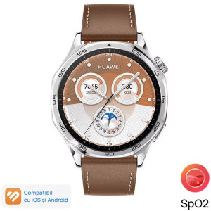 Huawei Watch GT 5, 46mm Tarnish Stainless Steel, curea Brown Composite Leather