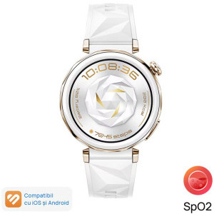Huawei Watch GT 5 Pro, 42mm Ceramic White-Gold, curea White Silicone