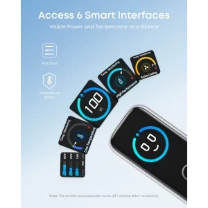 Anker B121BG41, 2x USB-C, 1x USB, Quick Charge 100 W, GaN, Display, Silver + Cablu USB-C inclus