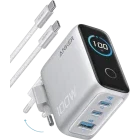 Incarcator retea Anker B121BG41, 2x USB-C, 1x USB, Quick Charge 100 W, GaN, Display, Silver + Cablu USB-C inclus