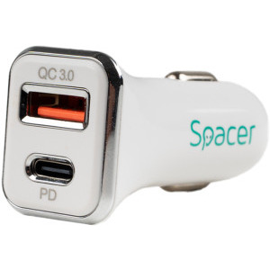 Spacer SPCC-DUOQ-04, 1x USB-C, 1x USB, 38 W, White