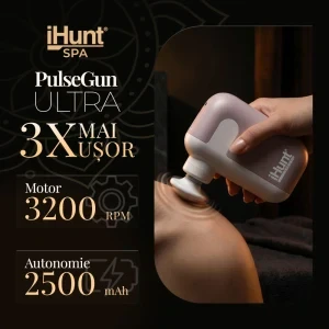 iHunt Pistol masaj cu percutie PulseGun Ultra, Vibromasaj, Alb/Roz