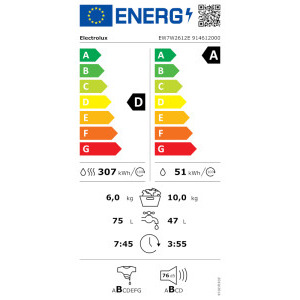 Electrolux EW7W2612E, Spalare 10 kg, Uscare 6 kg, 1600 RPM, Clasa A, Inverter, SteamRefresh, SensiCare+, DualCare, CareDrum, OneGo, Alb