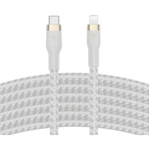 Cablu de date / adaptor Belkin BoostCharge Braided Silicone USB-C Male la Lightning Male, 1m, White