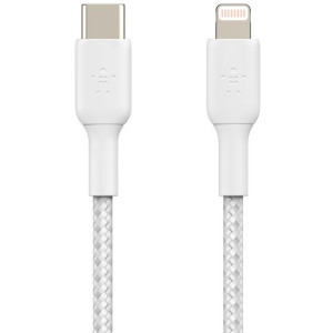 Belkin BoostCharge Braided, USB-C Male la Lightning Male, 2m, White