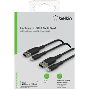 Belkin BoostCharge, USB-C Male la Lightning Male, 1m (2 buc.), Black