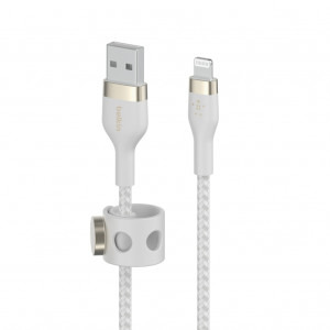 Cablu de date / adaptor Belkin BoostCharge Pro Flex, USB Male la Lightning Male, 1m, White