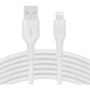 Cablu de date / adaptor Belkin BoostCharge Flex Silicone, USB Male la Lightning Male, 3m, White
