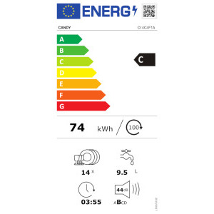 Candy CI 4C4F1A, 14 seturi, 8 programe, Clasa C, Inverter, Maxi Tub, Snap&Wash, hOn, 60 cm