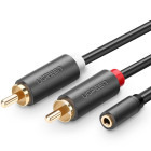 Cablu audio Ugreen AV102, Jack 3.5 mm Female - 2x RCA Male, 0.25m, gri